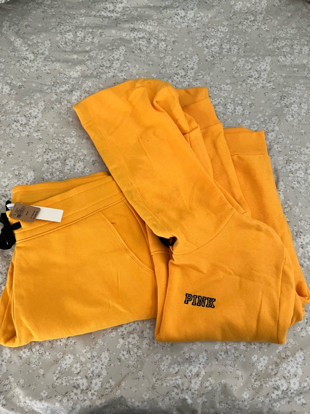PINK Victoria's Secret Bright Yellow Fleece Sweatpants and hoodie